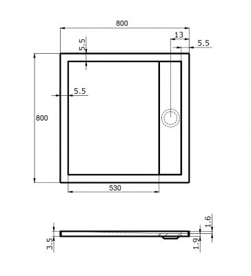 Komplett Set 80x80 cm, Duschwanne + Wannenträger + Siphon - Hercules